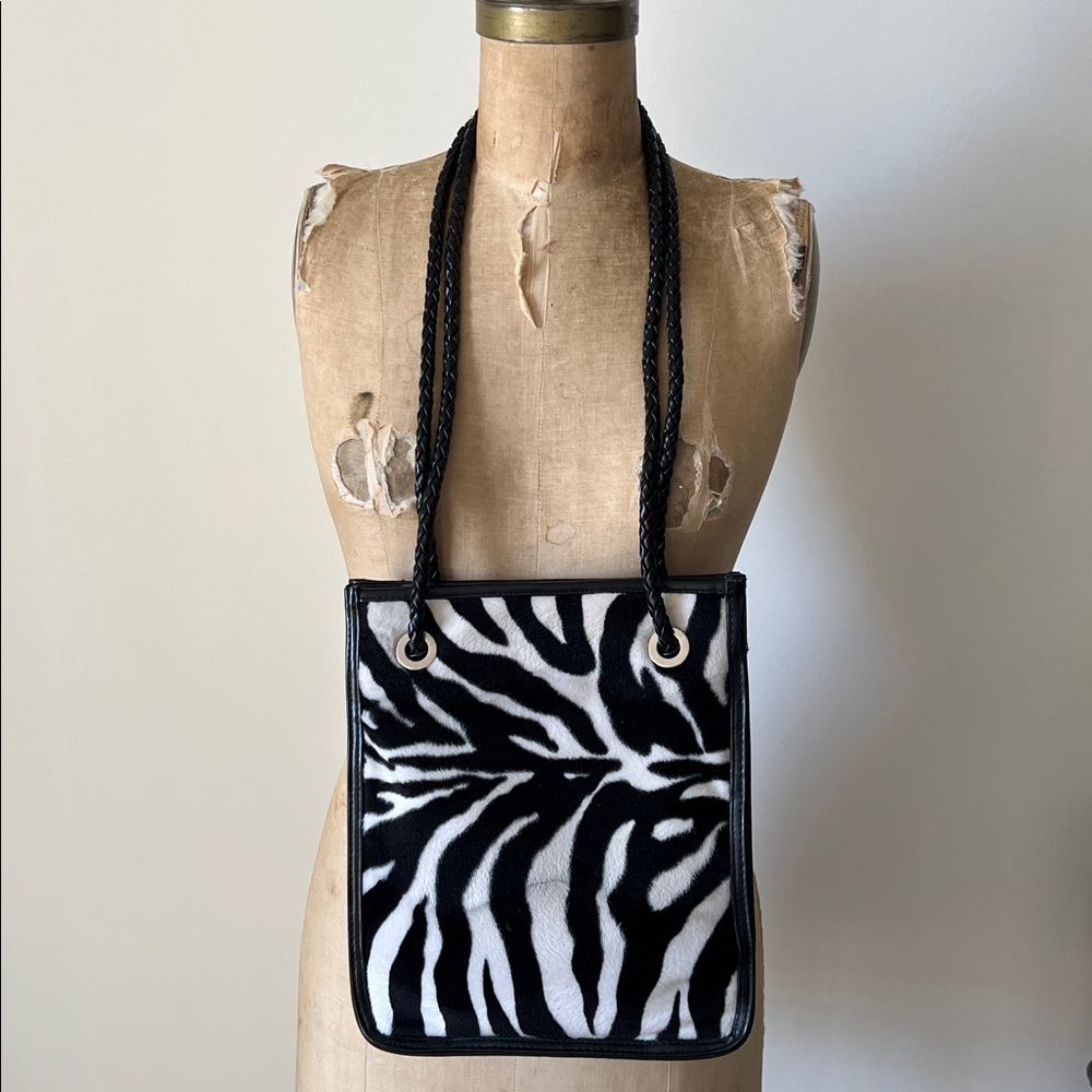 Vintage Zebra Print Faux Fur Handbag